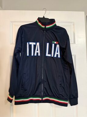 Venezia Navy Track Jacket with Italian Stripe Trim